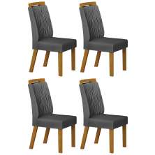 Kit 04 Cadeiras Sala de Jantar Ilheus Madeira Moveis Leifer Freijó, Joli Chumbo