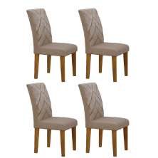 Kit 04 Cadeiras Sala de Jantar Lavinia MDF Moveis Leifer Freijó, Veludo Camurça