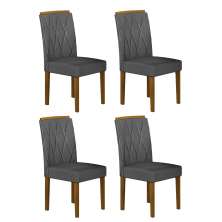 Kit 04 Cadeiras Sala de Jantar Lorena MDF Moveis Leifer Freijó, Joli Chumbo