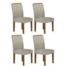 Kit 04 Cadeiras Sala de Jantar Lorena MDF Moveis Leifer Freijó, Pena Palha