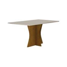 Mesa 120cm para 04 Cadeiras Tampo Reto Vidro/MDF Clara Leifer Moveis CADEIRAS NÃO INCLUSAS Freijó/Off White, Reto com vidro