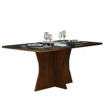 Mesa 160cm para 06 Cadeiras Tampo Reto Vidro/MDF Clara Leifer Moveis CADEIRAS NÃO INCLUSAS Braúna/Preto, Reto com vidro