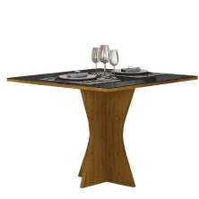 Mesa 90cm para 04 Cadeiras Tampo Reto Vidro/MDF Clara Leifer Moveis CADEIRAS NÃO INCLUSAS Freijó/Preto, Reto com vidro