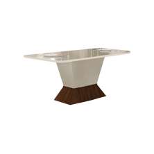 Mesa de Jantar 6 Lugares 1,80m Tampo Copo MDF/Vidro Larissa Moveis Leifer CADEIRAS NÃO INCLUSAS Braúna/Off White, Copo com vidro