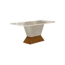 Mesa de Jantar 6 Lugares 1,80m Tampo Copo MDF/Vidro Larissa Moveis Leifer CADEIRAS NÃO INCLUSAS Freijó/Off White, Copo com vidro