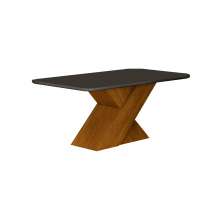 Mesa de Jantar 6 Lugares Tampo Copo MDF/Vidro Ilheus 1,60m Leifer Moveis CADEIRAS NÃO INCLUSAS Freijó/Chumbo, Copo com vidro