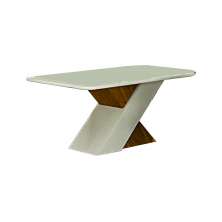 Mesa de Jantar 6 Lugares Tampo Vidro Ilheus 1,80m Leifer Moveis CADEIRAS NÃO INCLUSAS Freijó/Off White, Copo com vidro