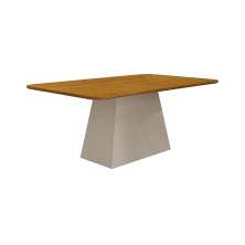 Mesa de Jantar Slim Retangular Tampo Reto MDF Sem Vidro 120cm Pampulha New Moveis Leifer Off/Freijó, Reto sem vidro (tampo freijó)
