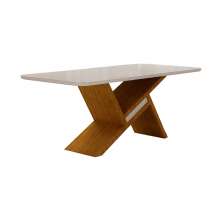 Mesa de Jantar Tampo Copo MDF/Vidro 1,80 Agata Leifer Moveis CADEIRAS NÃO INCLUSAS Freijó/Off White, Copo com vidro