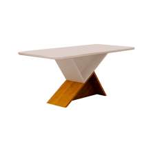 Mesa de Jantar Tampo Copo MDF/Vidro 6 Lugares 1,80m Perola Leifer CADEIRAS NÃO INCLUSAS Freijó/Off White, Copo com vidro