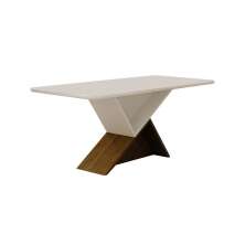 Mesa de Jantar Tampo Copo Vidro 6 Lugares 1,60m Perola Leifer CADEIRAS NÃO INCLUSAS Braúna/Off White, Copo com vidro