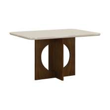 Mesa para 04 Cadeiras Tampo Copo Vidro/MDF 120cm Lorena Leifer Moveis Braúna/Off White, Copo com vidro