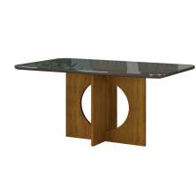 Mesa para 06 Cadeiras Tampo Copo Vidro/MDF 160cm Lorena Leifer Moveis CADEIRAS NÃO INCLUSAS Freijó/Chumbo, Copo com vidro