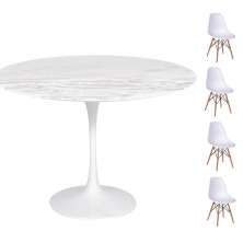 Conjunto Mesa Saarinen Redonda Espirito Santo 107cm + 4 Cadeiras Eames DSW - Branca
