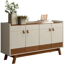Aparador Buffet 4 Portas Ripado 160 cm Abruzzo Freijo/Off White