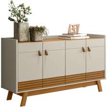 Aparador Buffet 4 Portas Ripado 160 cm Abruzzo Nature/Off White