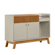 Aparador Buffet Bar c/ Espelho 2 Portas 1 Gaveta Ripada Lucas Nature/Off White