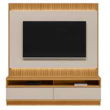 Rack com Painel Modulado para Tv até 70" Ripado Paulina  Tauari/Off White Fosco