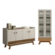 Conjunto Buffet e Cristaleira com Ripas Dock Freijo Off White