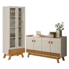 Conjunto Sala Cristaleira e Aparador Akron Nature Off-White