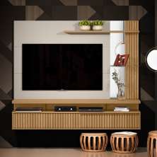Painel para TV com Prateleiras e Ripas Jay Carvalho Off White