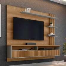 Painel para TV com Ripas Cerci Amêndoa Titânio