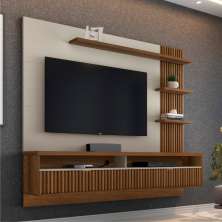 Painel para TV com Ripas Cerci Freijó Off White