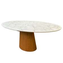 Mesa de Jantar Cone Oval 120x80 cm Base Madeira Freijó Tampo Calacato Bronzeado