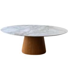 Mesa de Jantar Cone Oval 198x122 cm Mármore Branco Extra Base Freijó