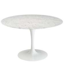 Mesa de Jantar Tulipa Saarinen Redonda 140 cm Mármore Carrara Base Branca
