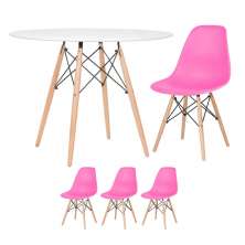 [Encerrado] Mesa redonda Eames 100 cm branco + 3 cadeiras Eiffel DSW Rosa pink