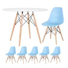 [Encerrado] Mesa redonda Eames 100 cm branco + 5 cadeiras Eiffel DSW Azul claro