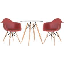 [Encerrado] Mesa redonda Eames com tampo de vidro 70 cm + 2 cadeiras Eiffel DAW Terracota
