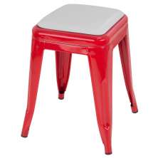 Banqueta baixa Iron Tolix 45 cm design industrial com almofada Vermelho com almofada branca