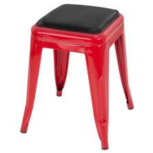 Banqueta baixa Iron Tolix 45 cm design industrial com almofada Vermelho com almofada preta