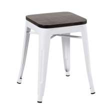 Banqueta baixa Iron Tolix com assento de madeira rústica escura 45 cm Branco