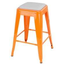 Banqueta média Iron Tolix 61 cm design industrial com almofada Laranja com almofada branca
