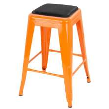 Banqueta média Iron Tolix 61 cm design industrial com almofada Laranja com almofada preta