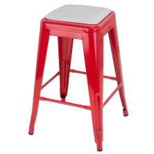 Banqueta média Iron Tolix 61 cm design industrial com almofada Vermelho com almofada branca
