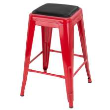 Banqueta média Iron Tolix 61 cm design industrial com almofada Vermelho com almofada preta