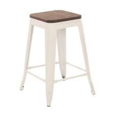 Banqueta média Iron Tolix com assento de madeira rústica escura 61 cm Branco