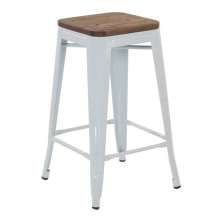 Banqueta média Iron Tolix com assento de madeira rústica escura 66 cm Azul light