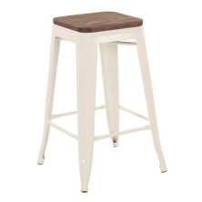 Banqueta média Iron Tolix com assento de madeira rústica escura 66 cm Branco
