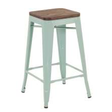 Banqueta média Iron Tolix com assento de madeira rústica escura 66 cm Verde Claro