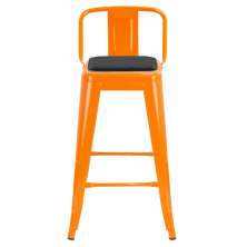 Banqueta média Iron Tolix encosto 61 cm design industrial com almofada Laranja com almofada preta