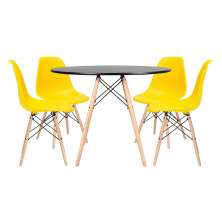 Conjunto - Mesa Eames 100 cm preto + 4 cadeiras Eames Eiffel DSW amarelo