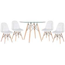 Conjunto Mesa de vidro Eames 100 cm + 4 cadeiras estofadas Eames Eiffel Botonê - Branco