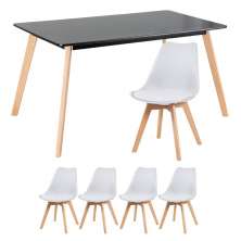 KIT - Mesa de jantar retangular 80 x 140 cm preto + 4 cadeiras Leda branco