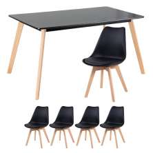 KIT - Mesa de jantar retangular 80 x 140 cm preto + 4 cadeiras Leda preto