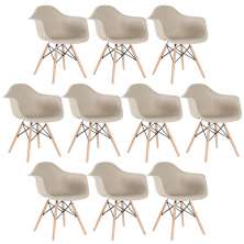Kit 10 cadeiras Charles Eames Eiffel DAW com braços e pés de madeira clara Nude